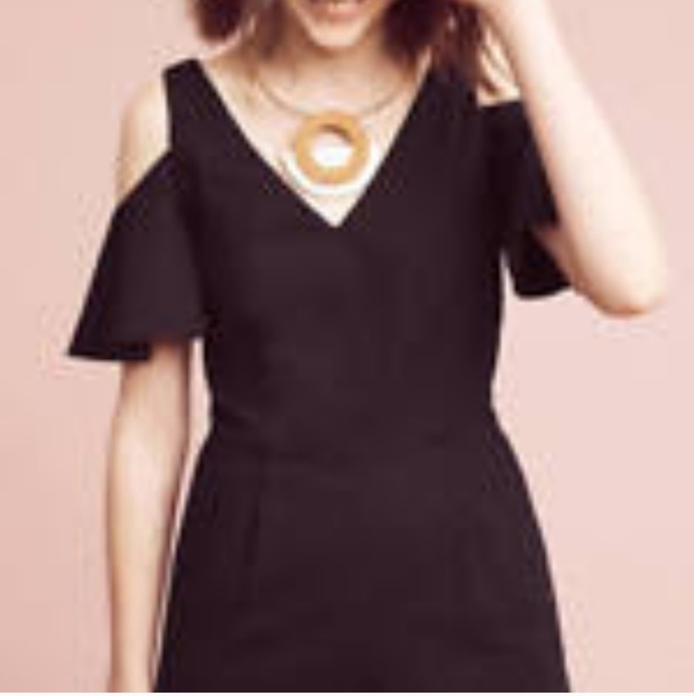 Anthropologie Elevenses Open Shoulder Black Romper
